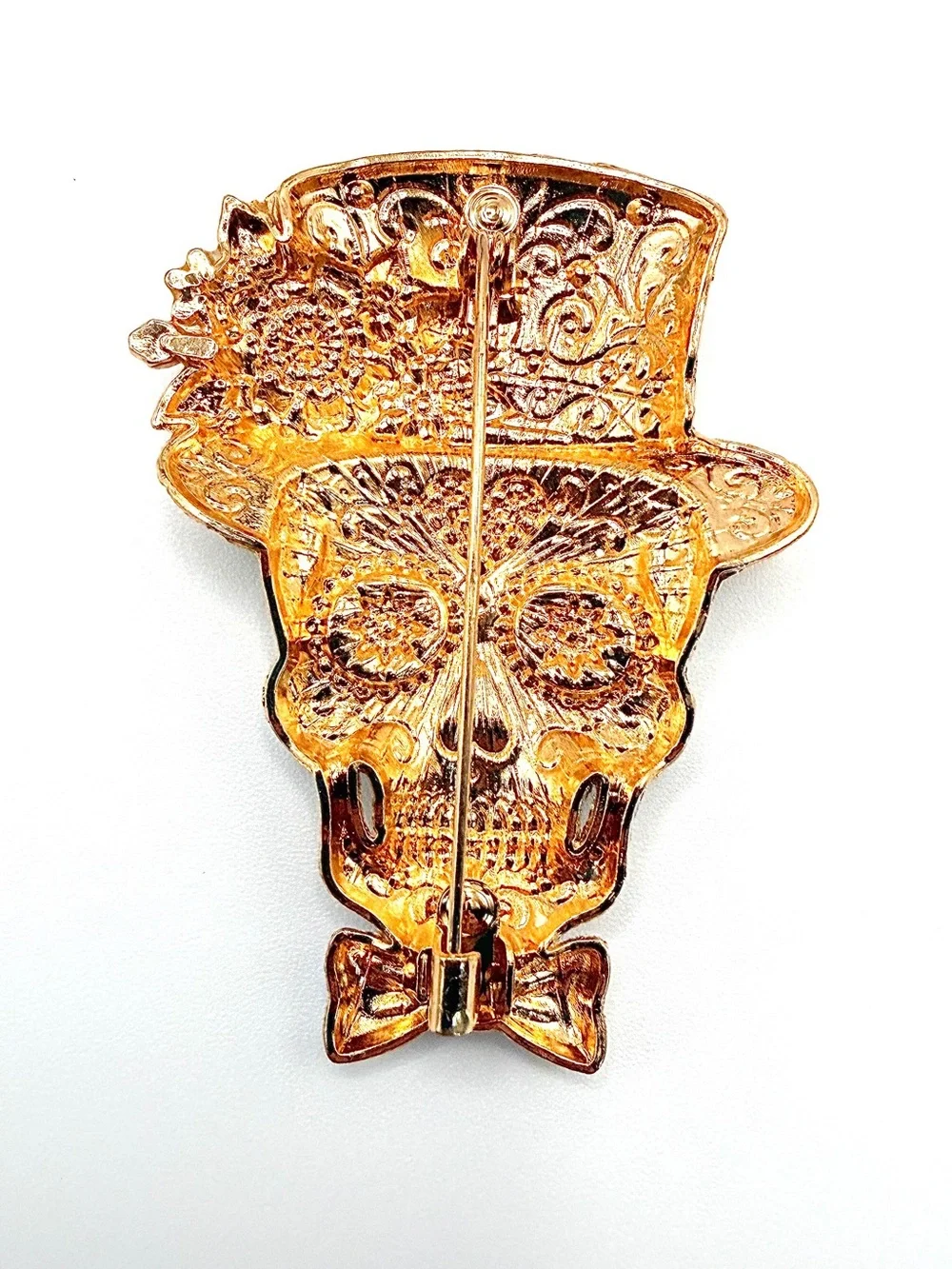 Gothic Top Hat Skull Brooch for Halloween